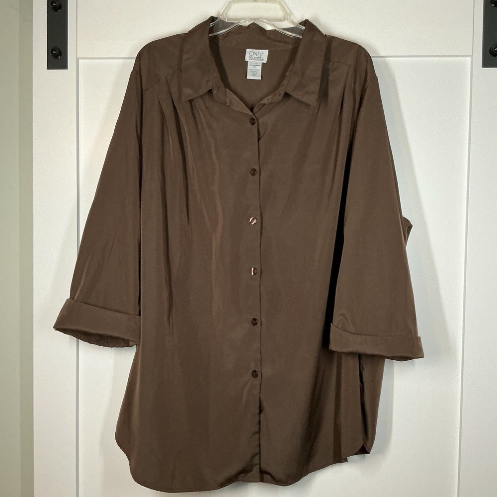 Only Necessities Blouse Women's‎ Brown Plus Size 2X Button Down Neutral
